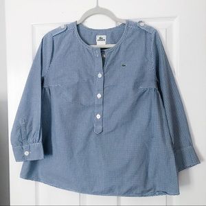 Navy and White Gingham Lacoste Button Blouse